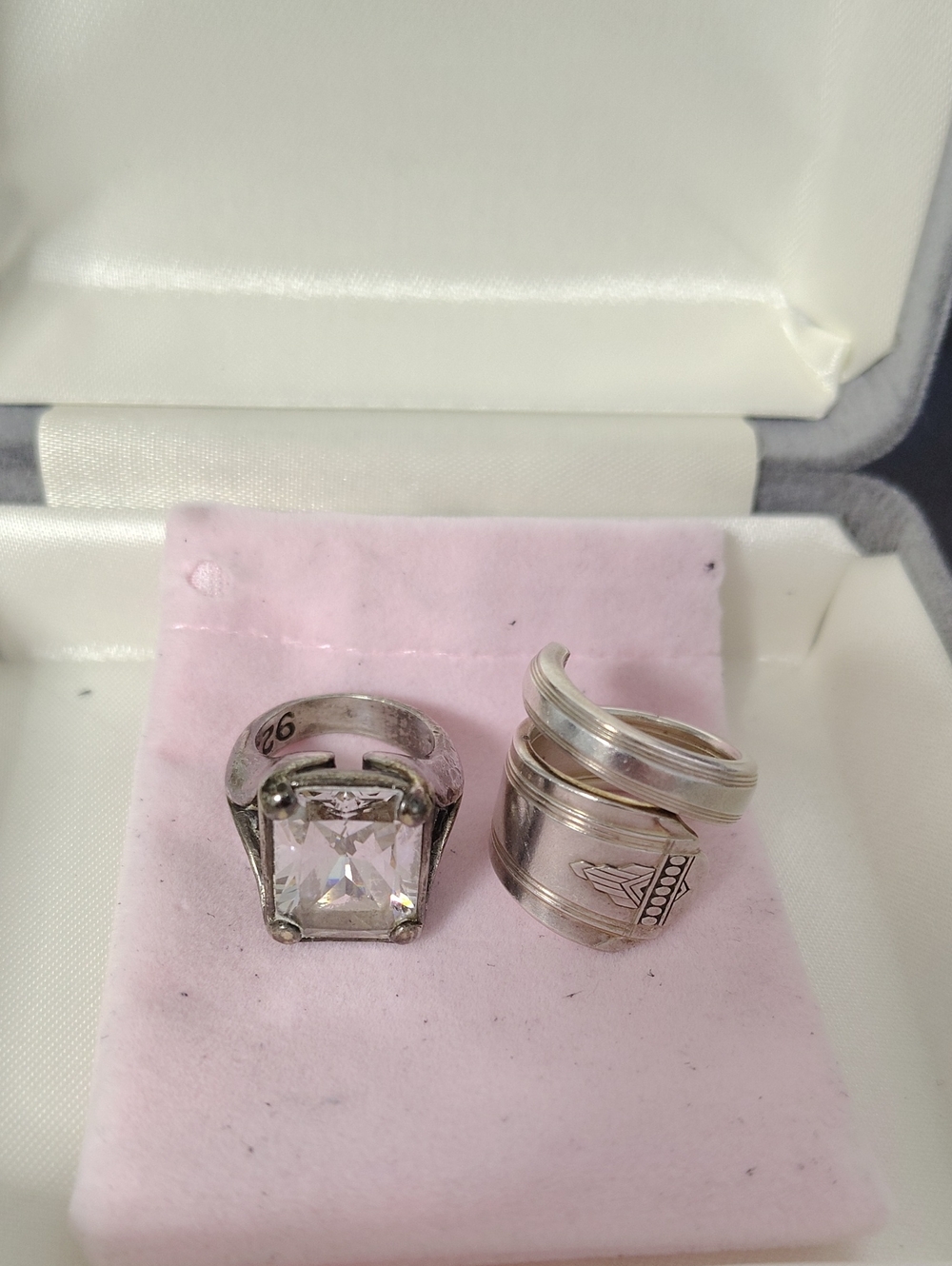 Silver-Tone Pink Gemstone Statement Ring, Size 5 and 6